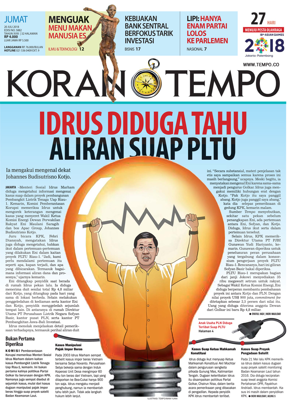 Cover Koran Tempo - Edisi 2018-07-20