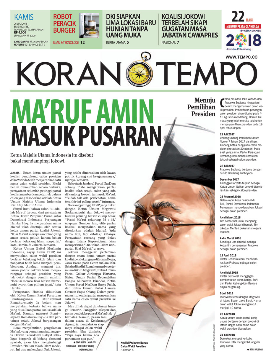 Cover Koran Tempo - Edisi 2018-07-26
