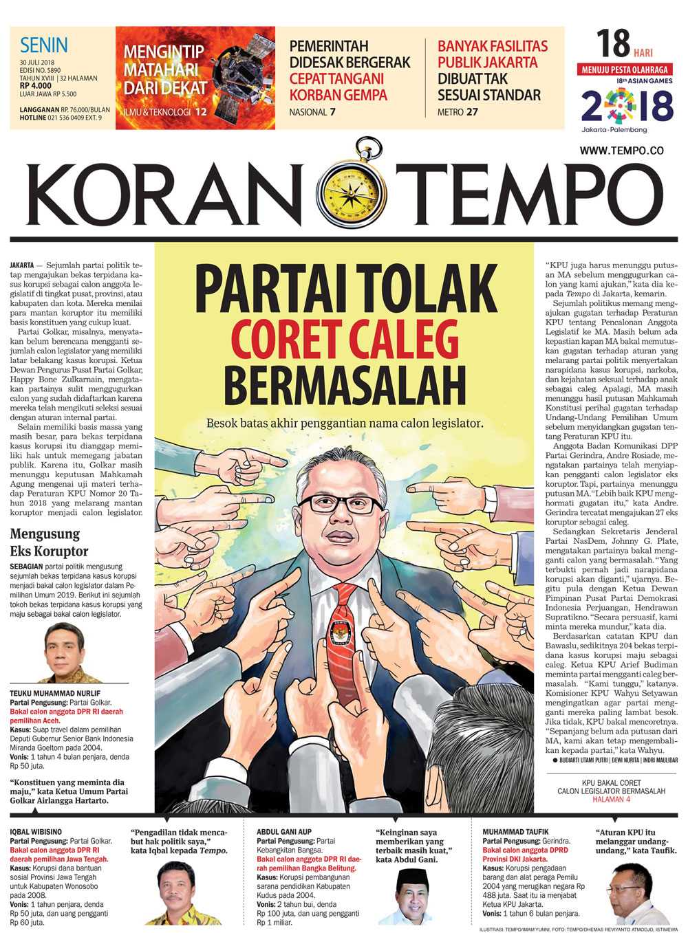 Cover Koran Tempo - Edisi 2018-07-30