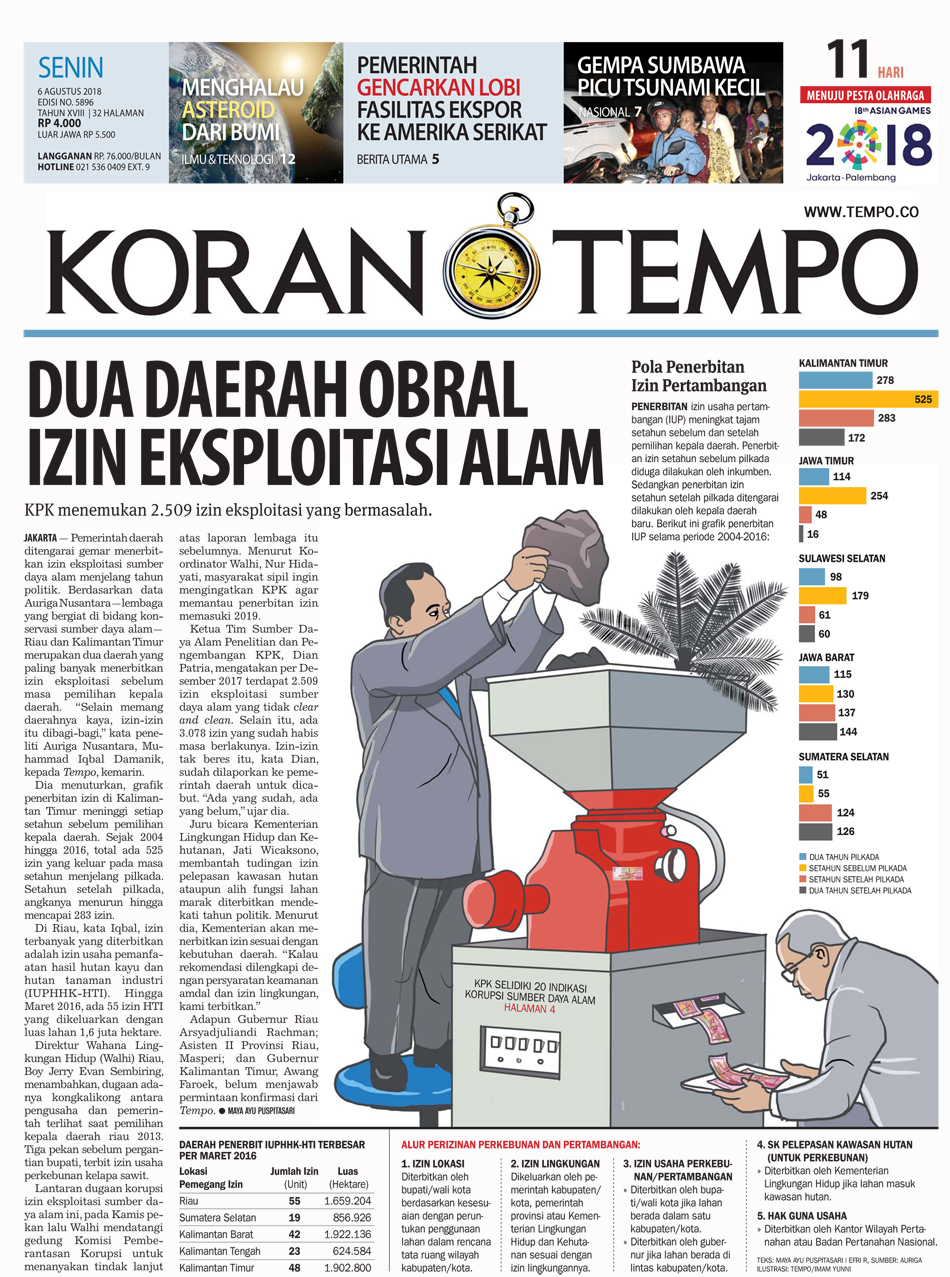 Cover Koran Tempo - Edisi 2018-08-06