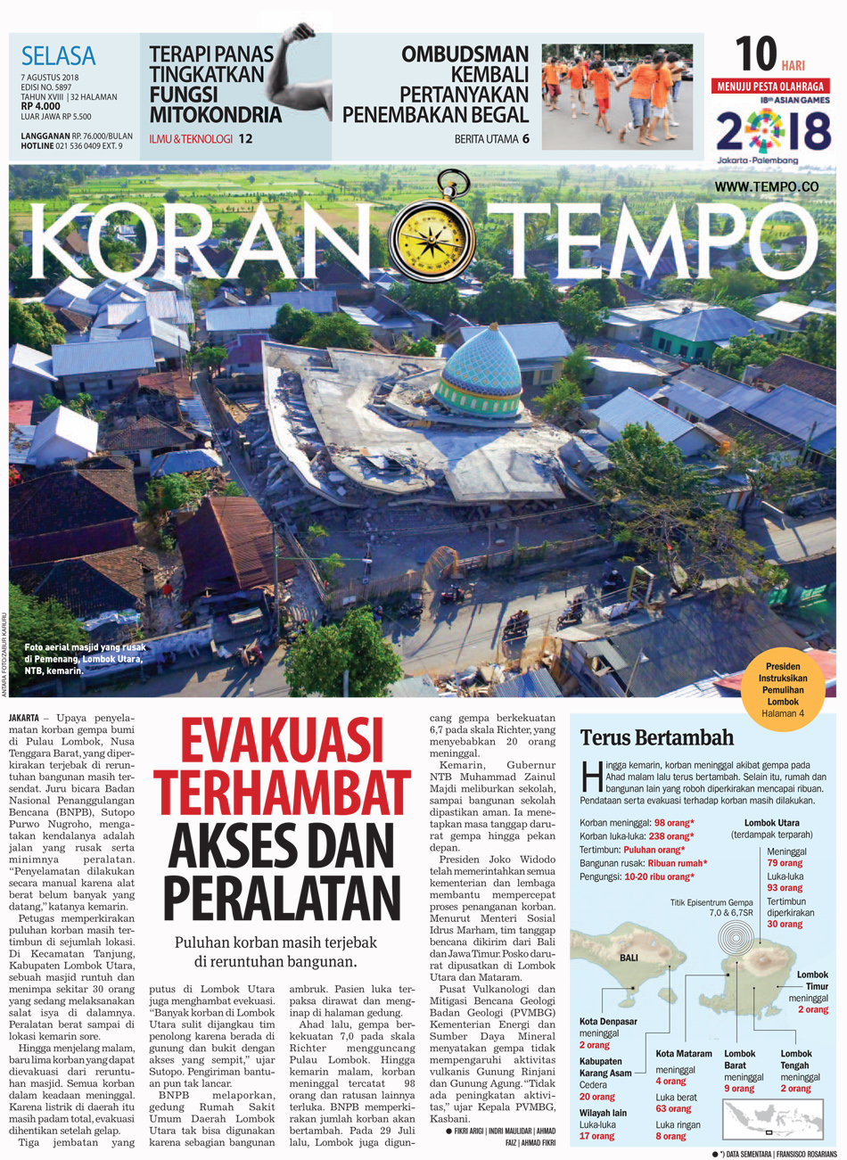 Cover Koran Tempo - Edisi 2018-08-07