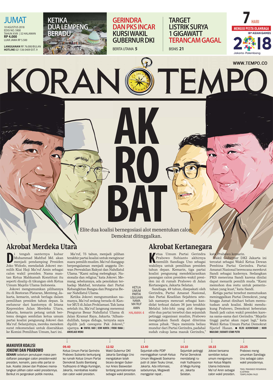 Cover Koran Tempo - Edisi 2018-08-10