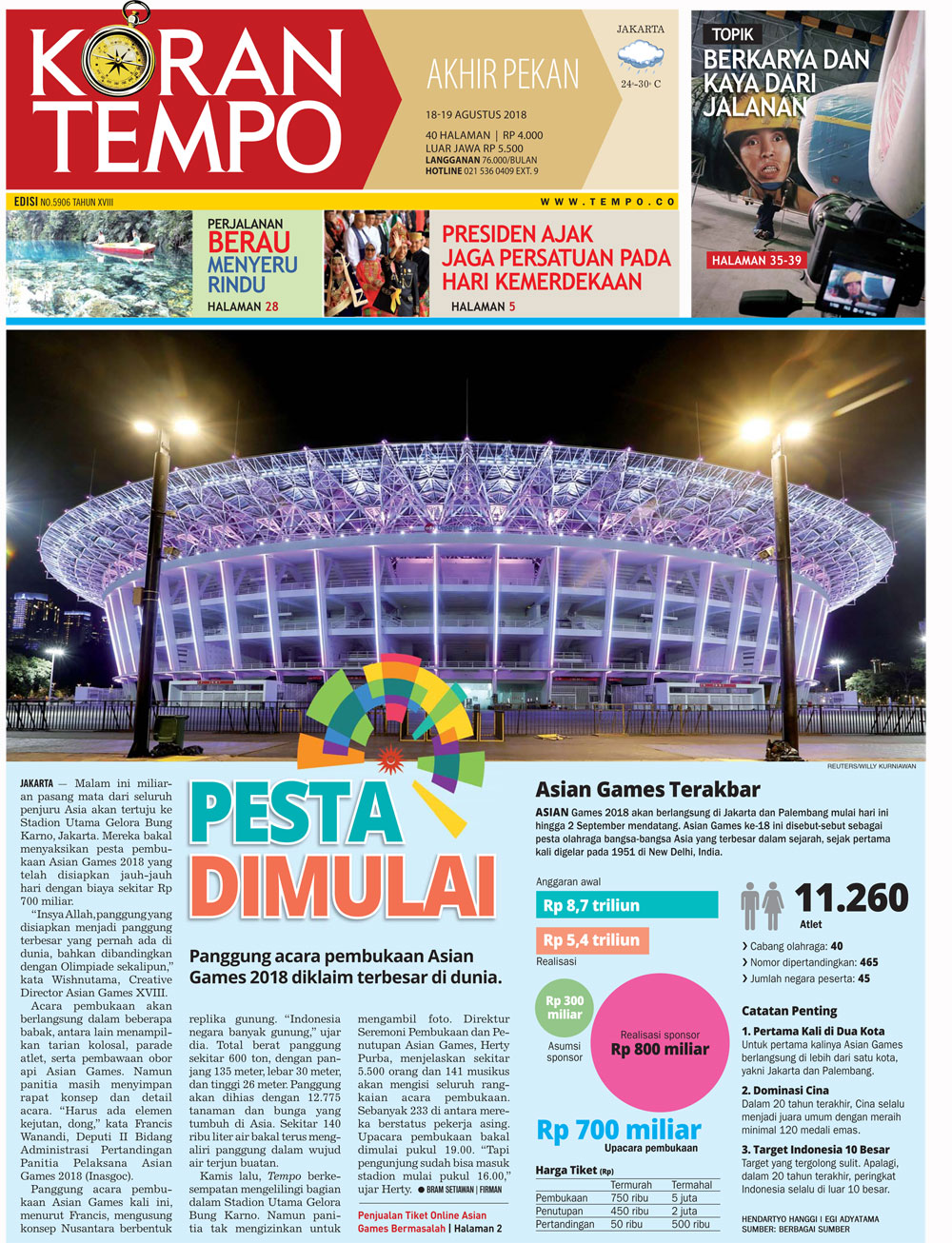 Cover Koran Tempo - Edisi 2018-08-18