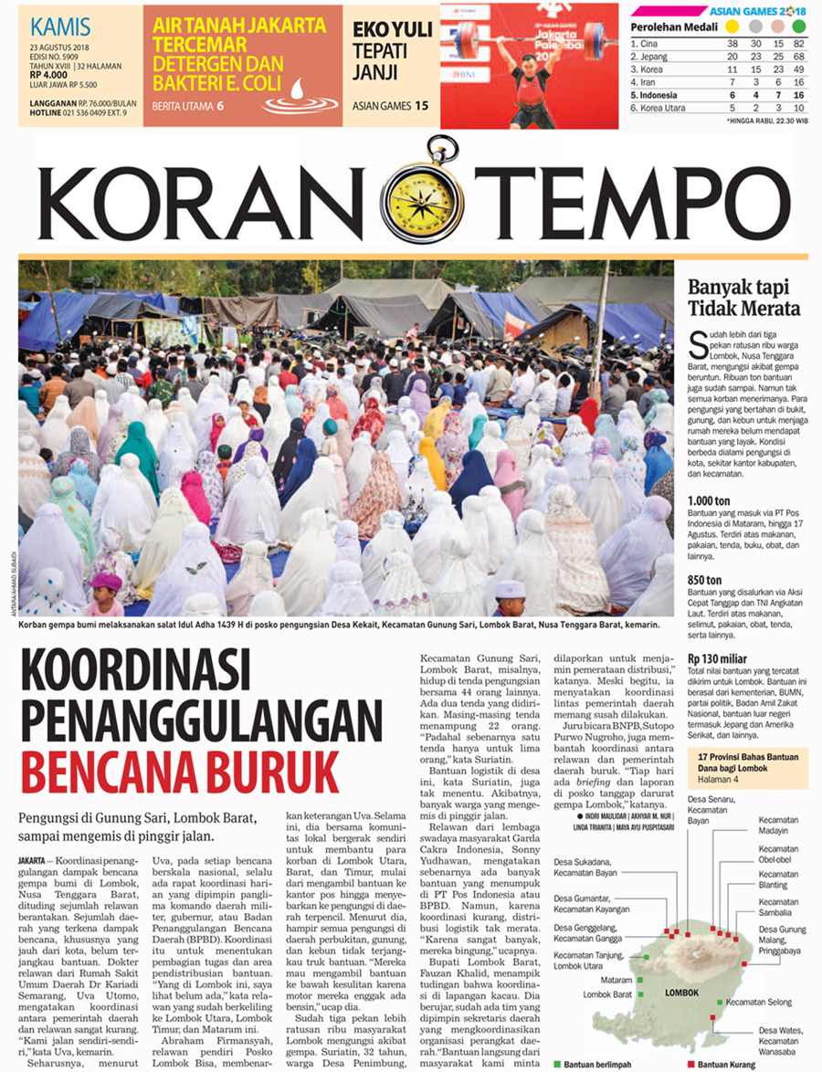 Cover Koran Tempo - Edisi 2018-08-23