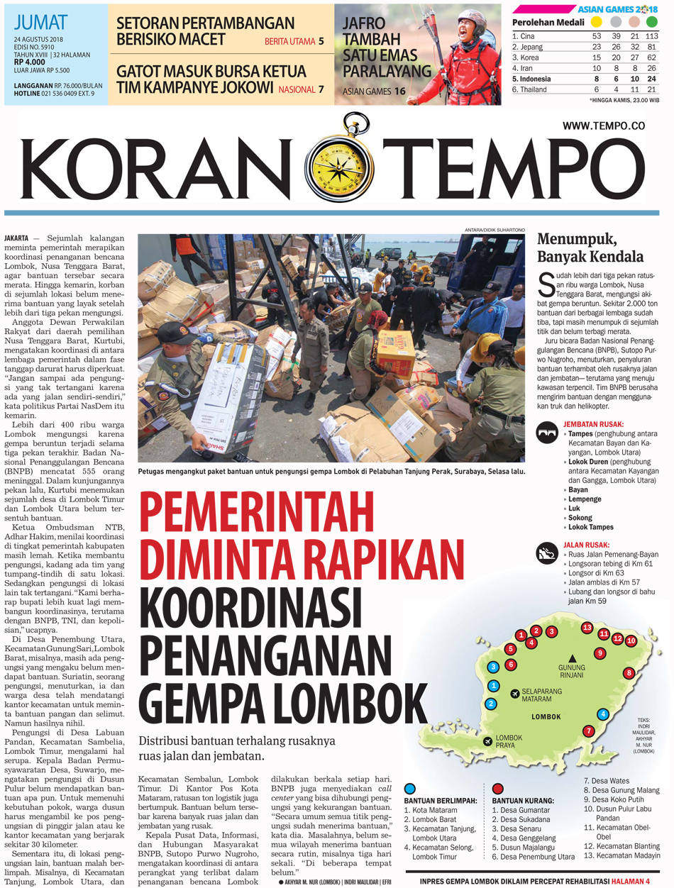 Cover Koran Tempo - Edisi 2018-08-24