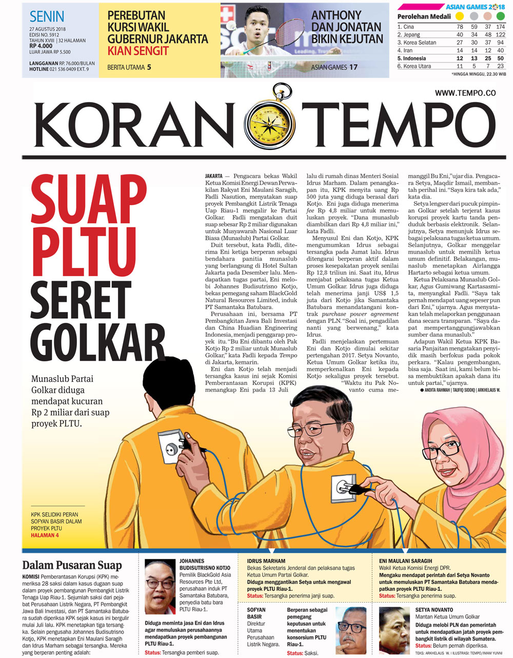 Cover Koran Tempo - Edisi 2018-08-27