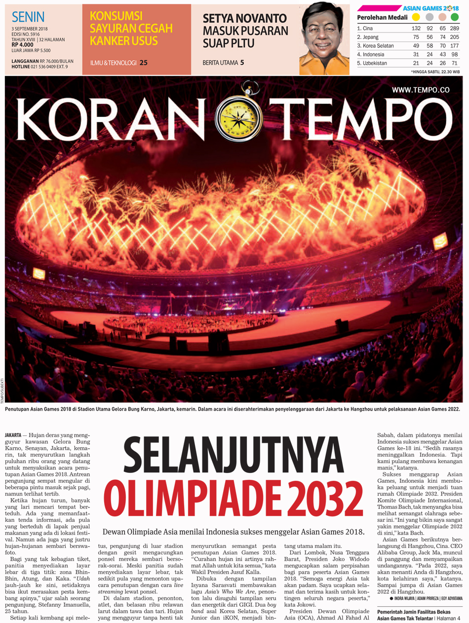 Cover Koran Tempo - Edisi 2018-09-03