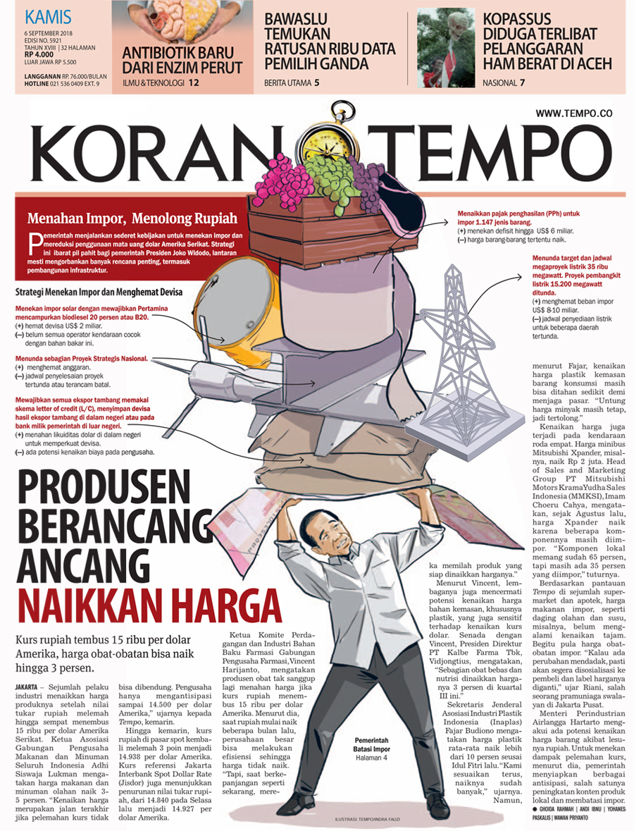 Cover Koran Tempo - Edisi 2018-09-06