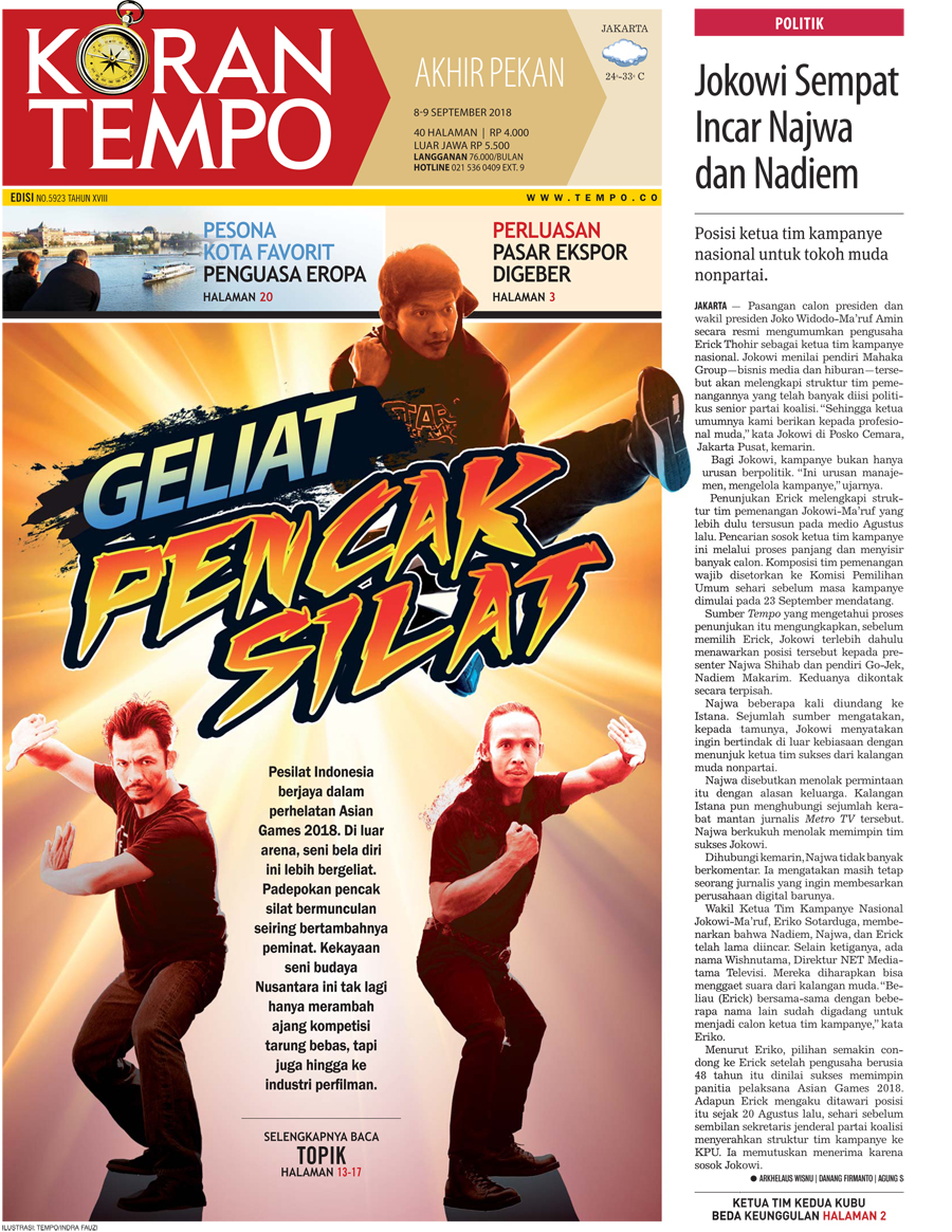 Cover Koran Tempo - Edisi 2018-09-08