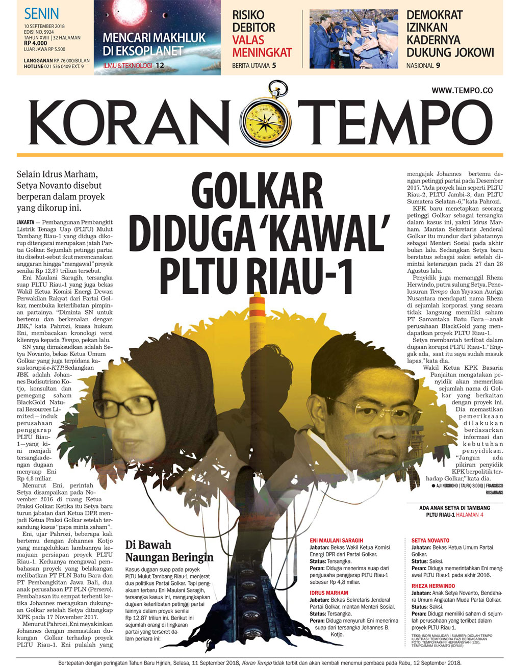 Cover Koran Tempo - Edisi 2018-09-10