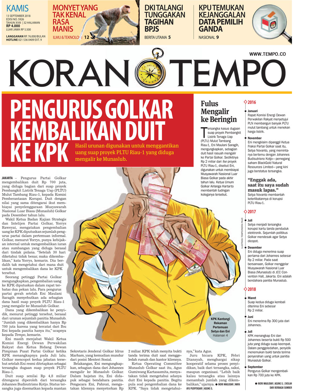 Cover Koran Tempo - Edisi 2018-09-13