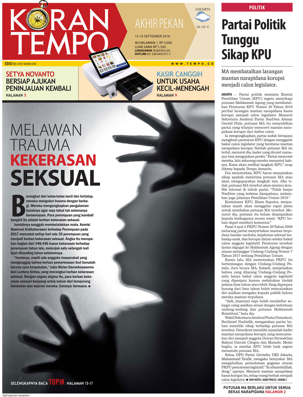 Cover Koran Tempo - Edisi 2018-09-15