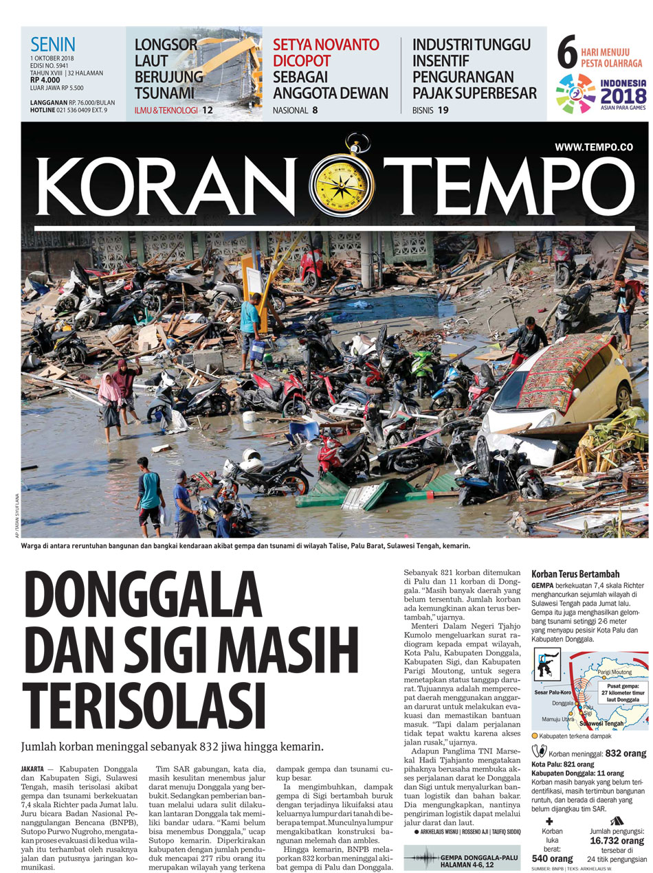 Cover Koran Tempo - Edisi 2018-10-01