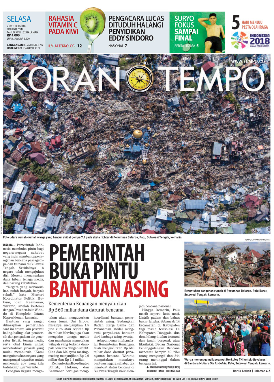 Cover Koran Tempo - Edisi 2018-10-02