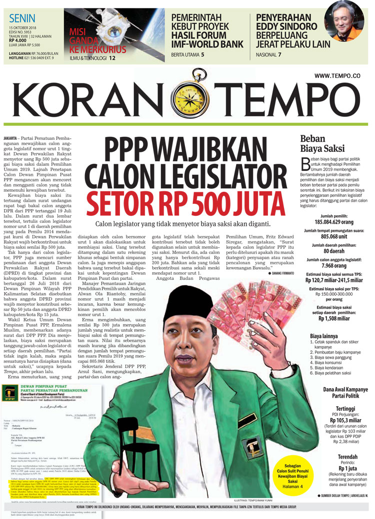 Cover Koran Tempo - Edisi 2018-10-15