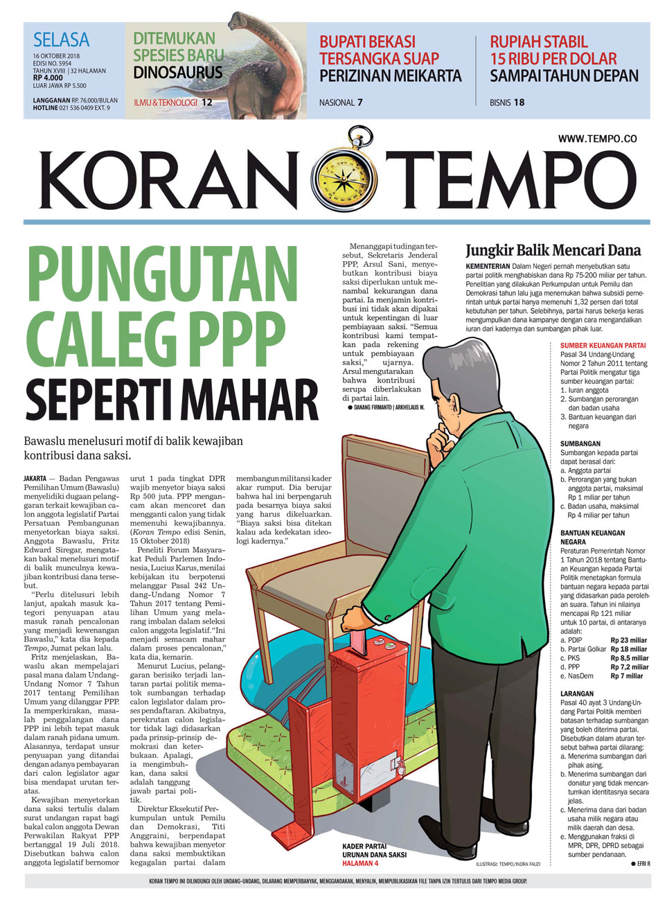 Cover Koran Tempo - Edisi 2018-10-16