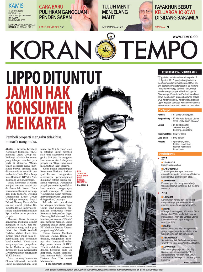 Cover Koran Tempo - Edisi 2018-10-18