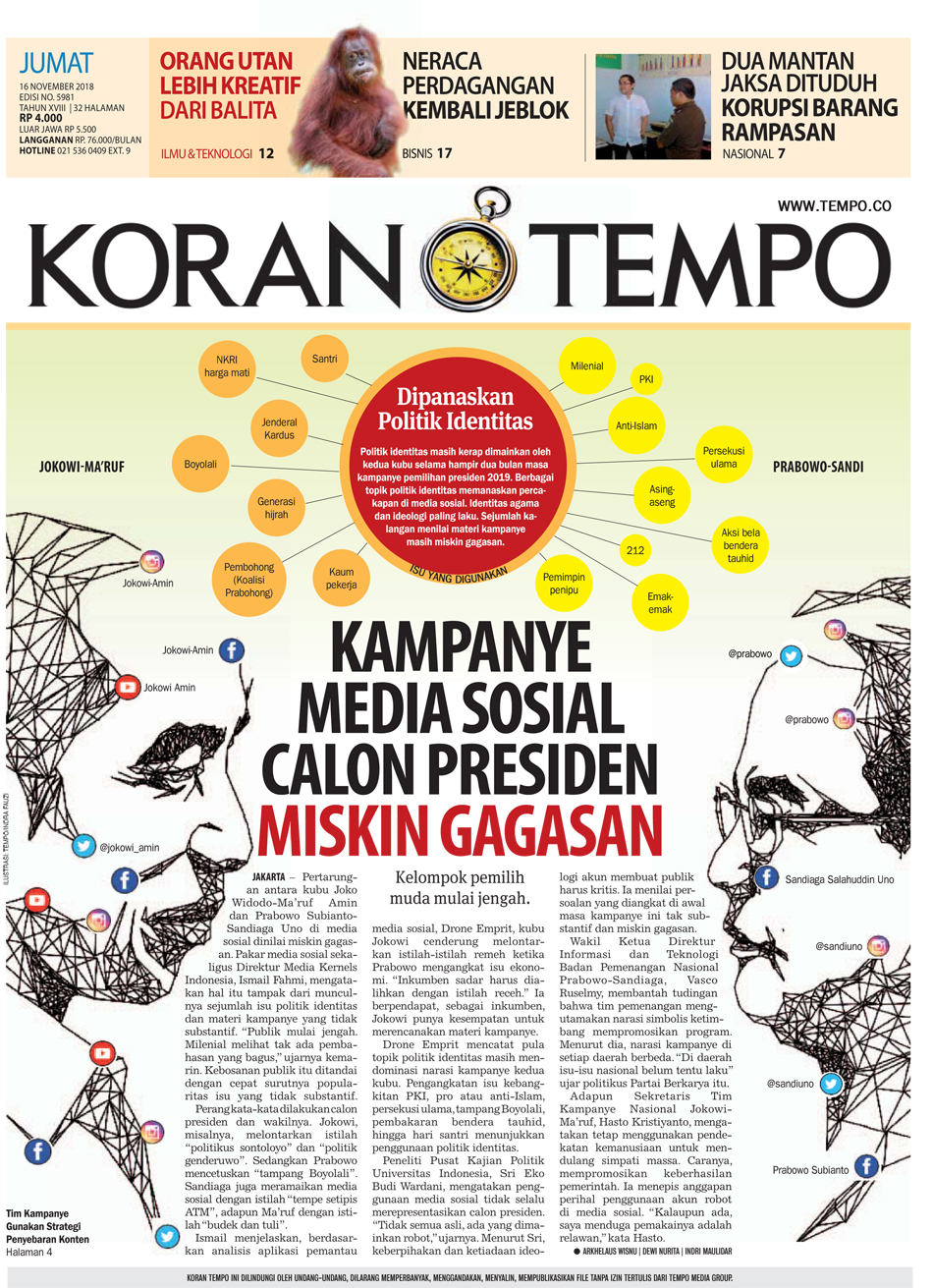 Cover Koran Tempo - Edisi 2018-11-16