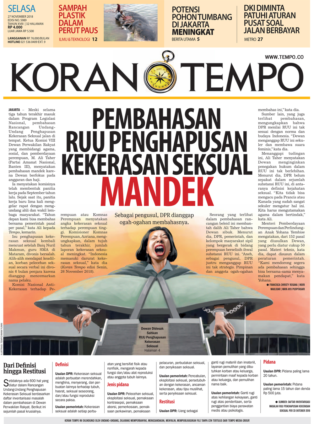 Cover Koran Tempo - Edisi 2018-11-27