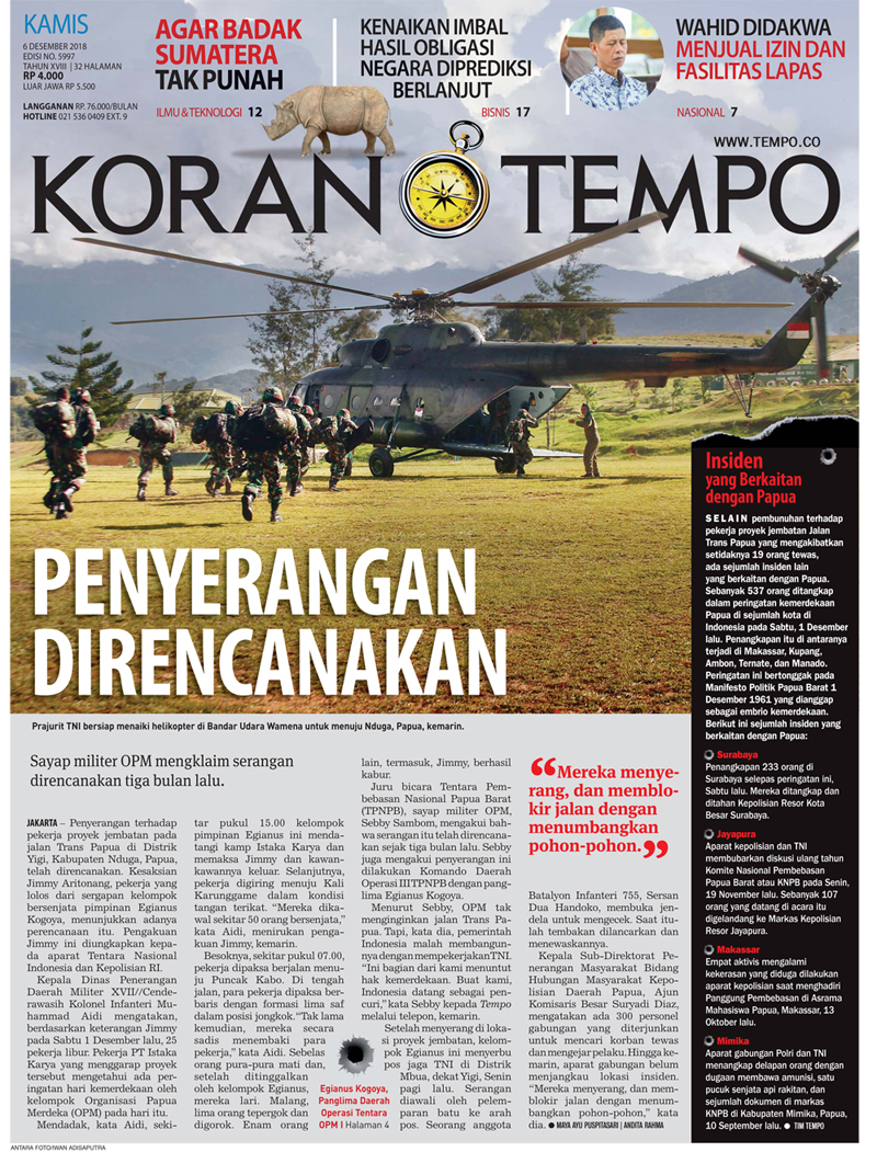 Cover Koran Tempo - Edisi 2018-12-06