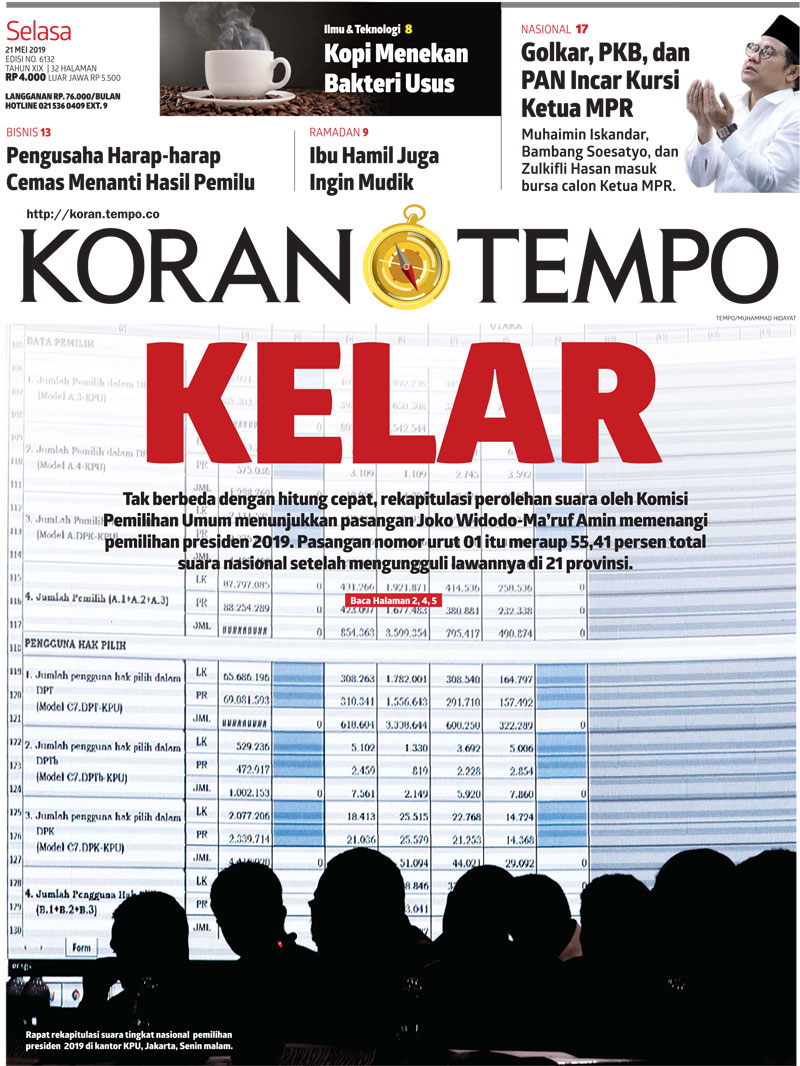 Cover Koran Tempo - Edisi 2019-05-21