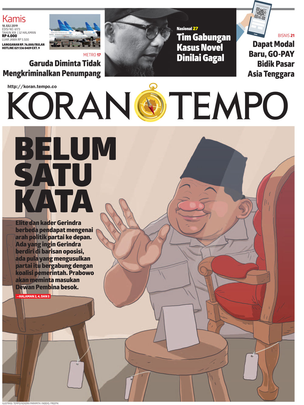 Cover Koran Tempo - Edisi 2019-07-18