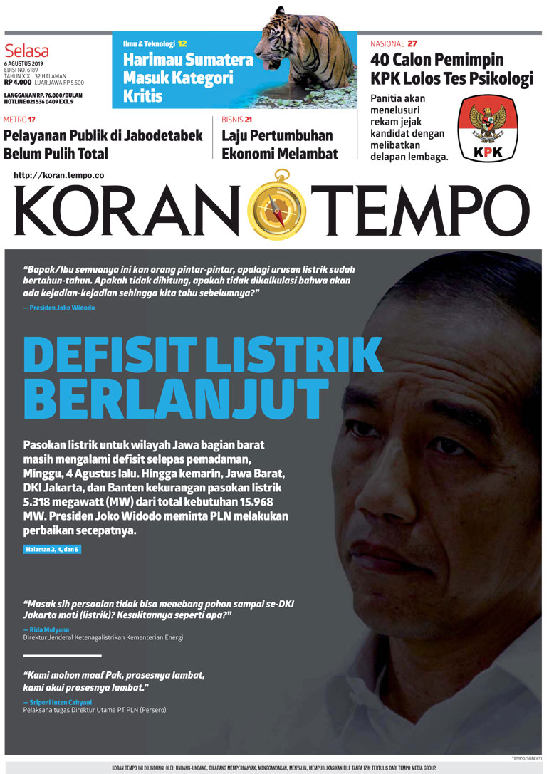 Cover Koran Tempo - Edisi 2019-08-06