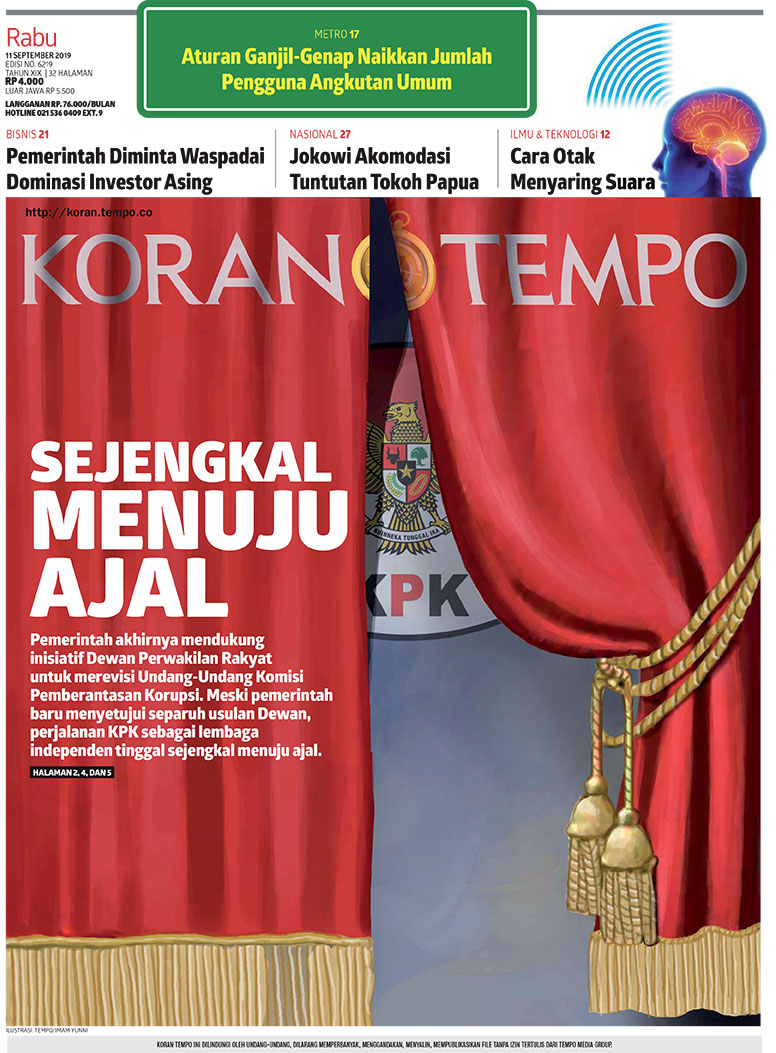 Cover Koran Tempo - Edisi 2019-09-11