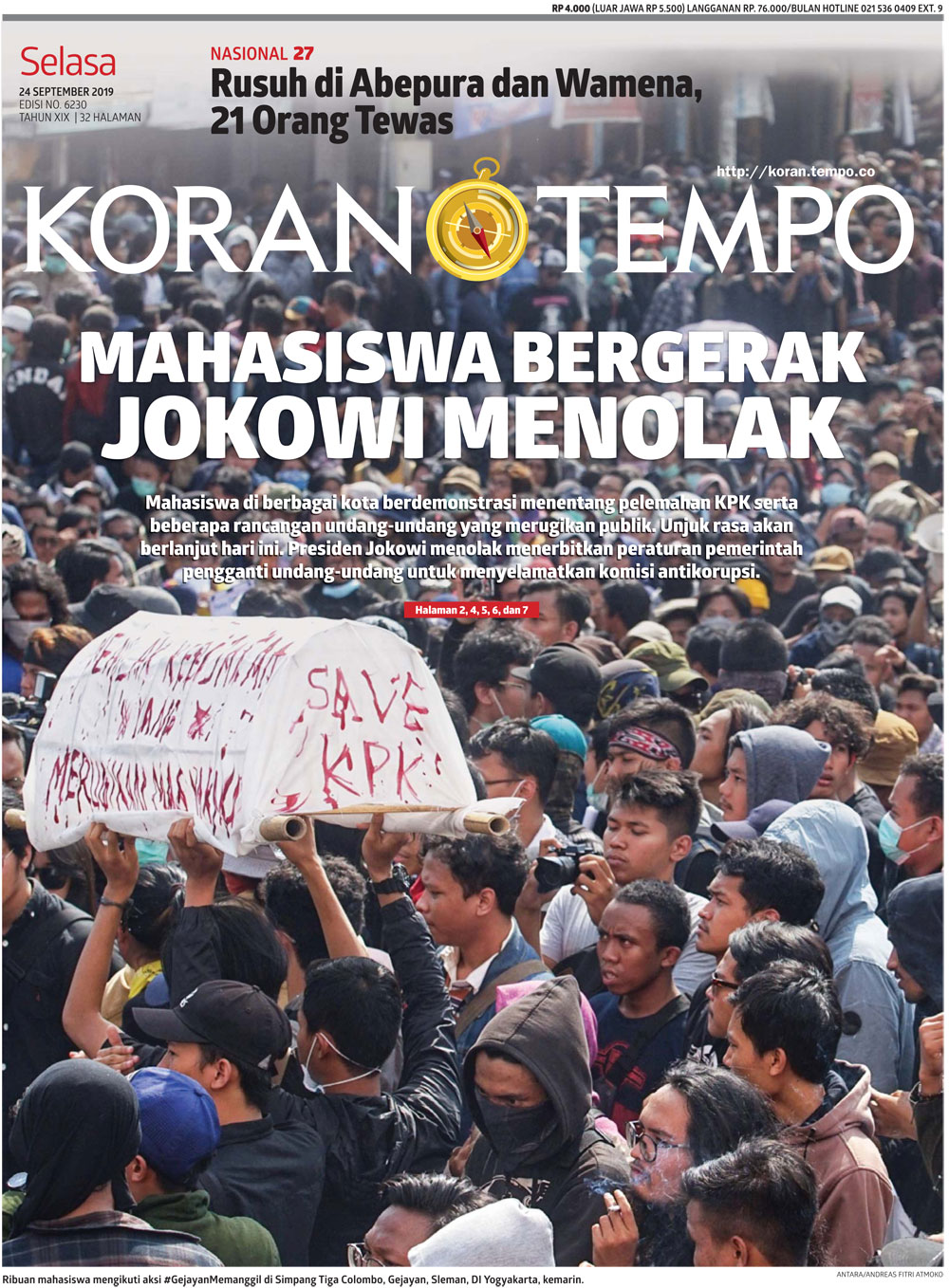 Cover Koran Tempo - Edisi 2019-09-24