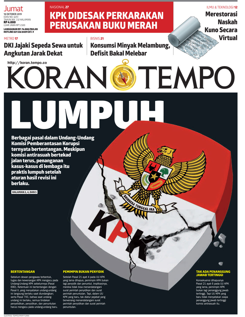 Cover Koran Tempo - Edisi 2019-10-18