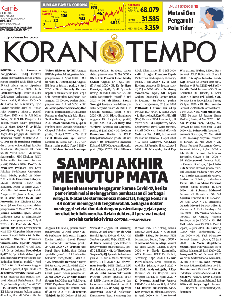 Cover Koran Tempo - Edisi 2020-07-09