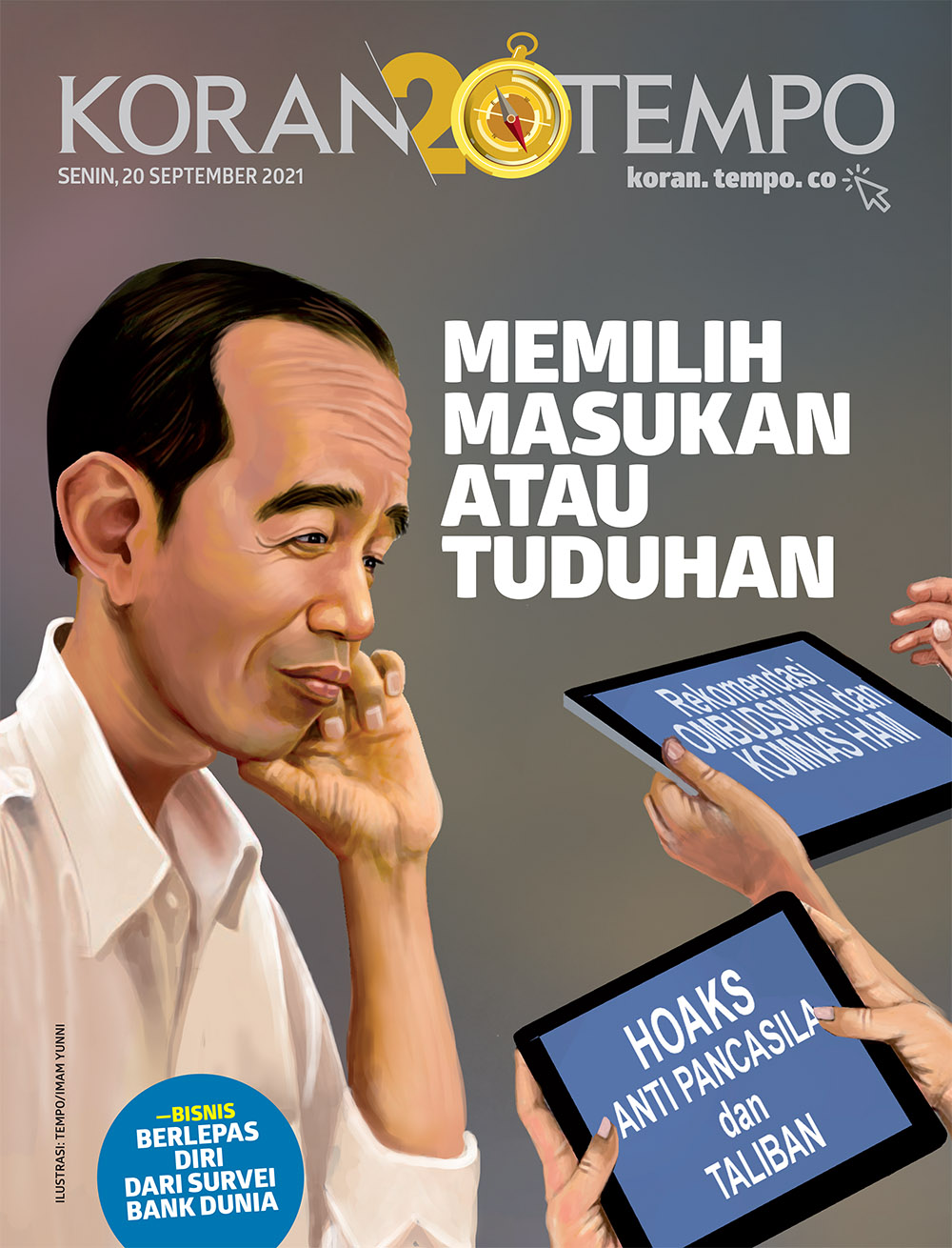 Cover Koran Tempo - Edisi 2021-09-20-Rekomendasi vs Hoaks Pegawai KPK 