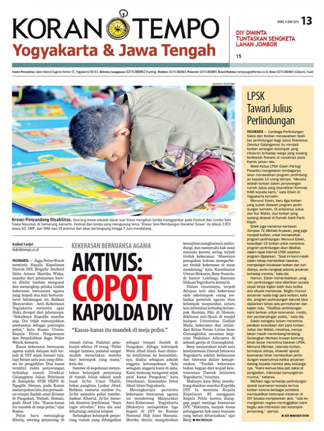 Aktivis Copot Kapolda Diy Berita Utama Jateng Koran Tempo Co<script async src=