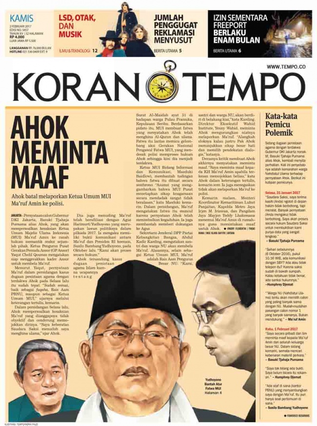Ahok Meminta Maaf Berita Utama Koran Tempo Co
