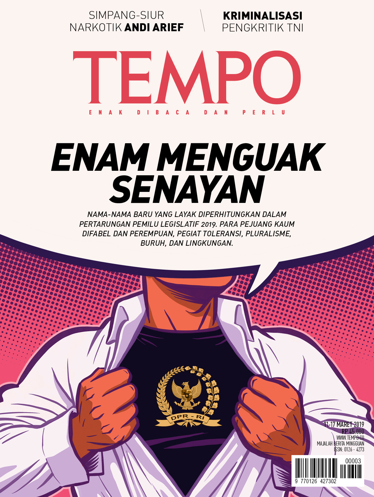 Cover Majalah Tempo - Edisi 09-03-2019 - Enam Menguak Senayan