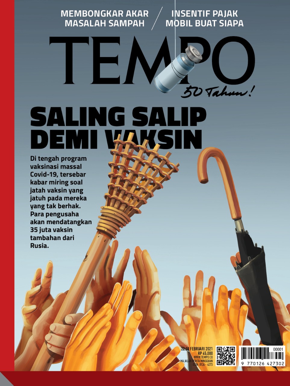 Cover Majalah Tempo - Edisi 20-02-2021 -  Saling Salip Demi Vaksin