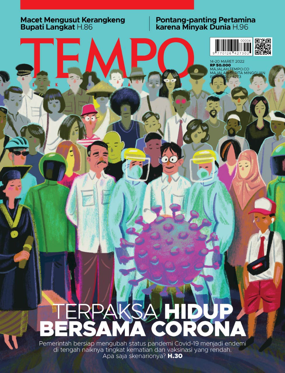 Cover Majalah Tempo - Edisi 12 Maret 2022 - Terpaksa Hidup Bersama Corona